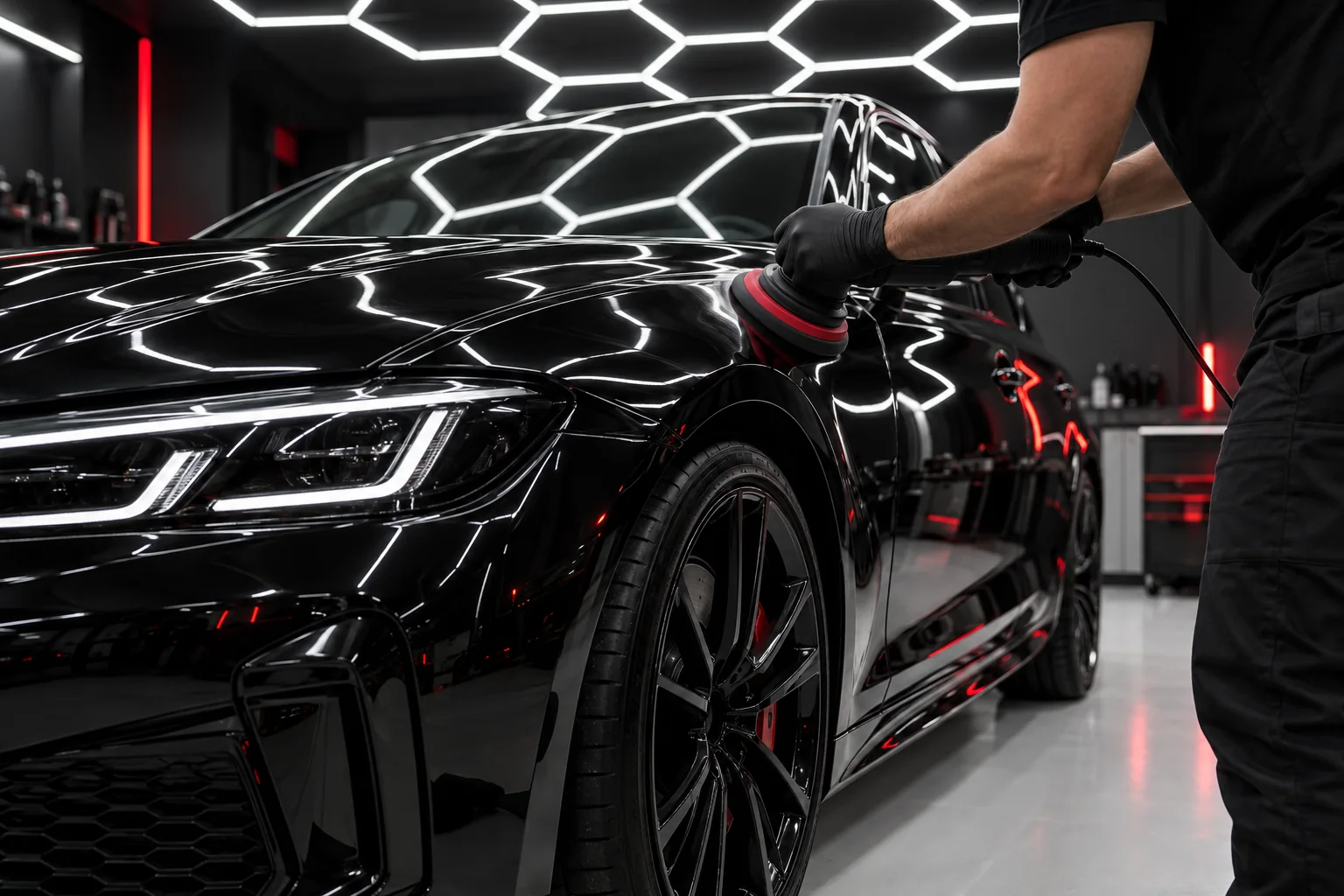 Pulido automotriz referencial bajo iluminación LED hexagonal